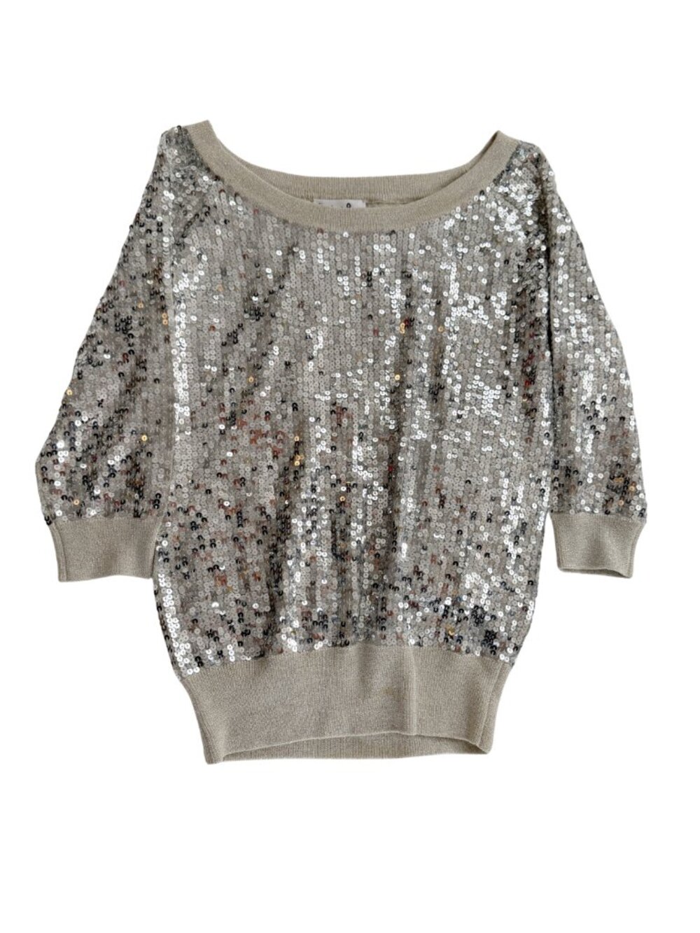 Vintage Y2K Silk Sequin Sparkle Blouse Top Shimmer Silver